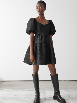 Wide Puff Sleeve Jacquard Mini Dress