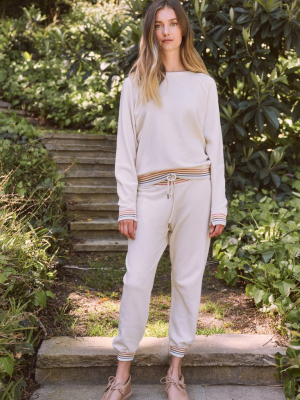 The Cropped Sweatpant. Novelty -- Washed White With Striped Rib