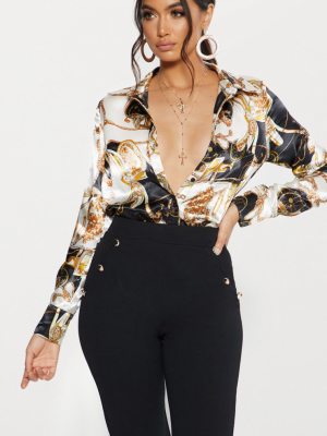 Black Satin Rope Print Oversized Shirt