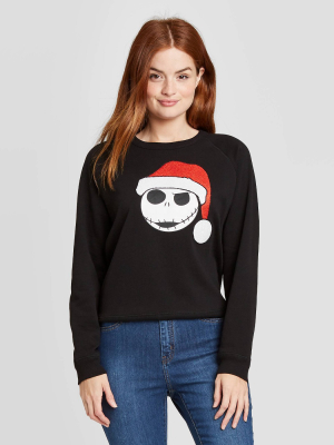 Women's Jack Night Before Christmas Ugly Holiday Graphic Sweatshirt - Black