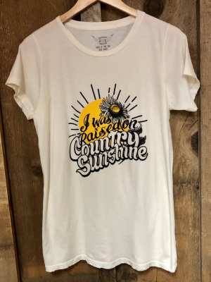 Raised On Country Sunshine Womens Tee Wht/blk