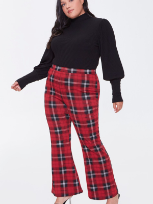 Plus Size Plaid Flare Pants