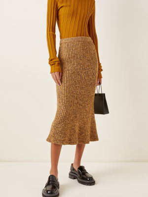 Ribbed Wool Fluted Midi Skirt