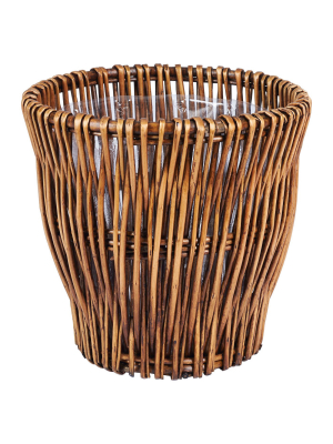 Household Essentials Small Reed Willow Waste Basket Brown