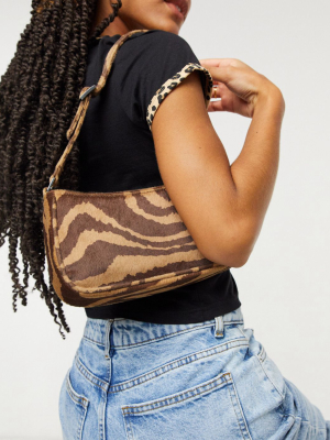 Monki Odessa Shoulder Bag In Faux Pony Hair In Zebra Print