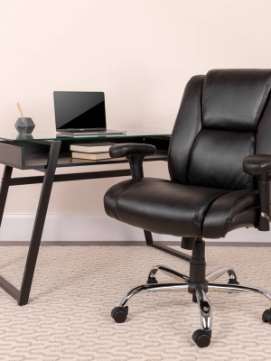 44" Leather Swivel Ergonomic Task Office Chair With Chrome Base And Adjustable Arms Black - Riverstone Furniture