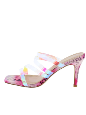 Aryana1 Pink Multi Strappy Open Toe Slide Short Heel
