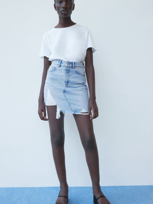 Ripped Denim Mini Skirt Trf