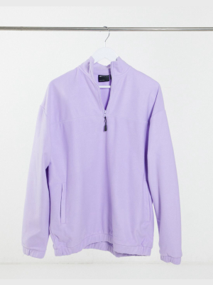 Asos Design Oversized Polar Fleece Sweatshirt With Half Zip In Lilac
