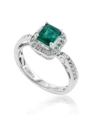 Gemma 14k White Gold Emerald & Diamond Ring, 0.74 Tcw