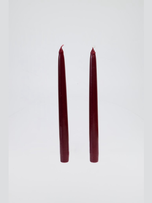 Pair Of Tapered Dinner Candles, Bordeaux