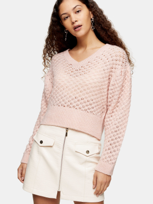 Pink Honeycomb Knitted Sweater