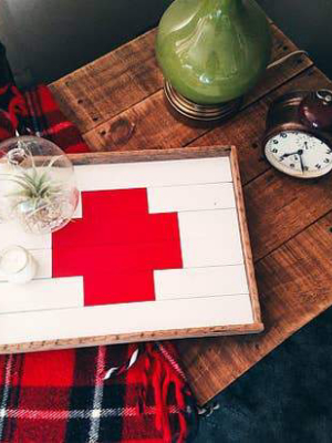 Handmade Reclaimed Wood Tray - Swiss Cross