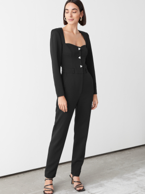 Padded Shoulder Sweetheart Neckline Jumpsuit