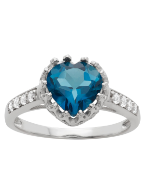 1 3/4 Tcw Tiara Heart-cut London Blue Topaz Crown Ring In Sterling Silver - (7)