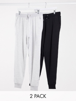 Asos Design Tapered Sweatpants 2-pack In White Marl/ Black
