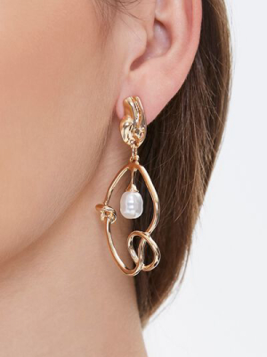 Faux Pearl Wireframe Drop Earrings