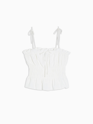 Petite Plain Ivory Shirred Cami