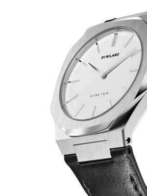 Ultra Thin Leather 38 Mm - Silver/black