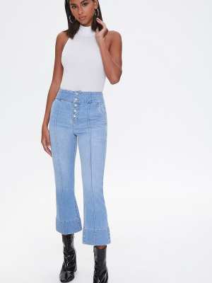 Button-fly Flare Ankle Jeans