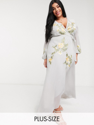 Hope & Ivy Plus Exclusive Embroidered Wrap Maxi Dress