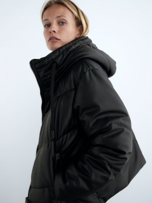 Faux Leather Puffer Jacket