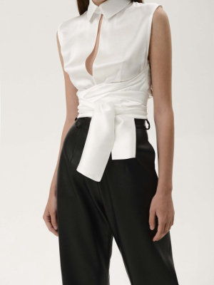 Silk Cropped Blouse W/ Waist Tie