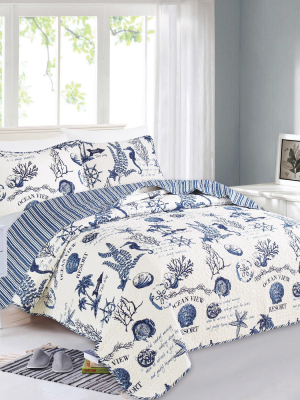 Great Bay Home Catalina Coastal Themed Quilt Set