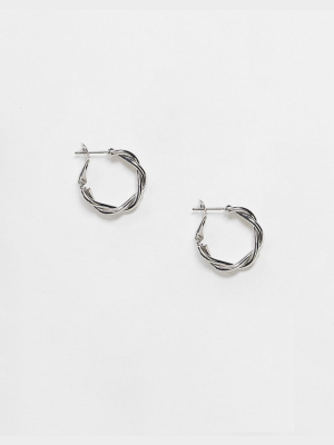 Asos Design Hoop Earrings In Twist Design In Silver Tone