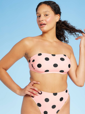 Juniors' Bandeau Bikini Top - Xhilaration™ Blush Pink Polka Dot