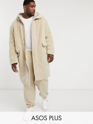 Asos Design Plus Teddy Oversized Jacket In Stone