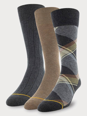 Signature Gold By Goldtoe Men's Boho Plaid Crew Socks 3pk - Charcoal 6-12.5