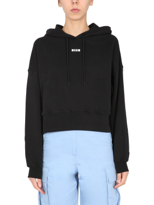 Msgm Micro Logo Printed Cropped Hoodie