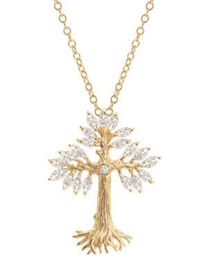 Armenian Tree Of Life 33mm Cross Pendant Necklace With Diamonds