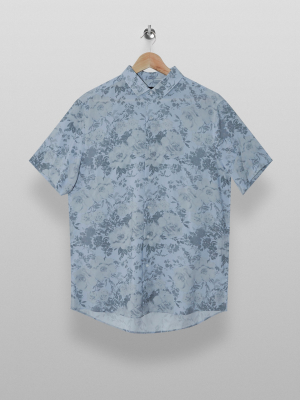 Premium Gray Floral Print Slim Shirt