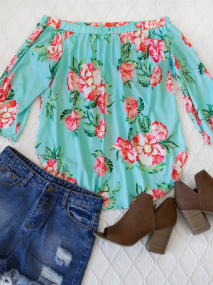 Floral Mila Off Shoulder Top - Teal