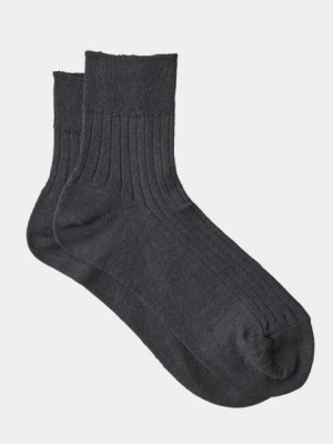 Linen Rib Sock: Charcoal