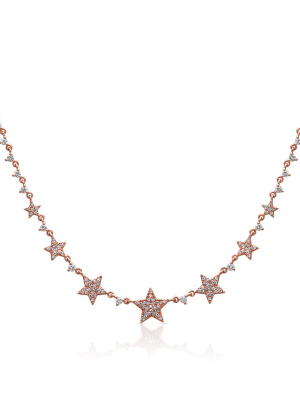 14kt Rose Gold Diamond String Of Stars Necklace