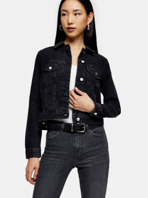 Slim Fit Washed Black Denim Jacket