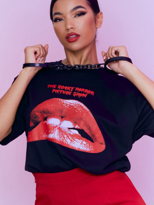 Black Rocky Horror Picture Show Printed T Shirt