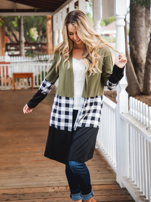 The Violet Cardigan - Olive/white Plaid