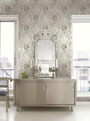 Brilliant Wallpaper In Neutrals And Metallic By Seabrook Wallcoverings