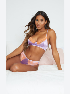 Lilac Contrast Lace Satin Bra