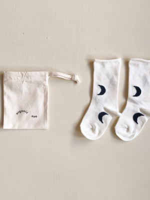 Oat Midnight Socks With Navy Moons