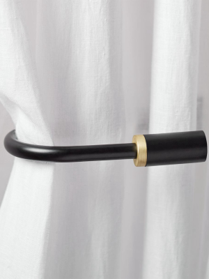 Seamless Black With Brass Band Holdbacks Set Of 2