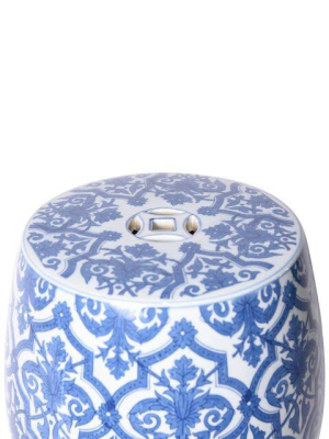 Paris Floral Garden Stool, Blue And White