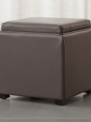 Stow Smoke 17" Leather Storage Ottoman