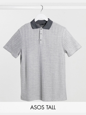 Asos Design Tall Polo In Textured Herringbone Fabric