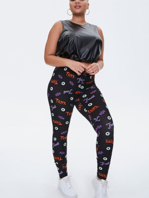 Plus Size Trick Or Treat Print Leggings