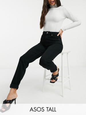 Asos Design Tall High Rise Original Mom Jeans In Black